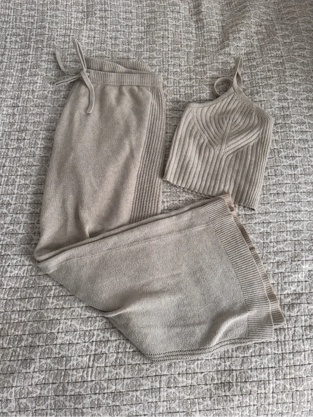 Auden Ribbed Knit Cami and Skirt Set - Light Beige